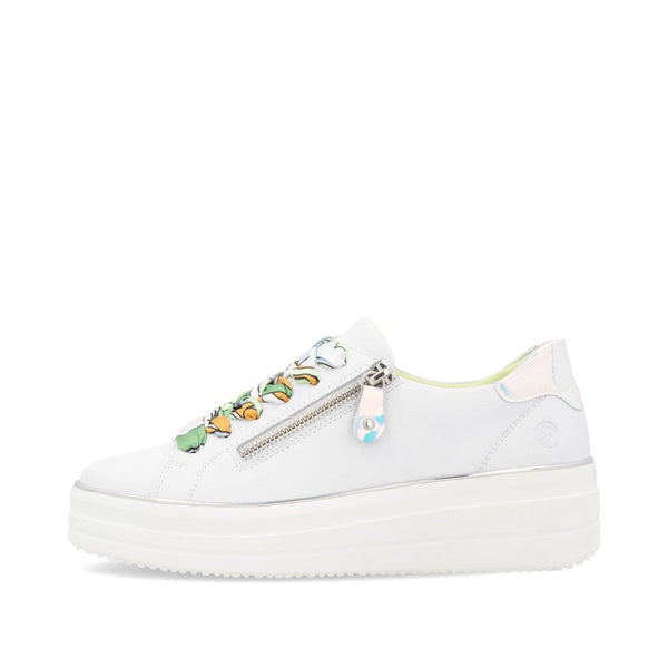 Remonte D1C06-80 Ladies Wide White Leather Side Zip Trainers