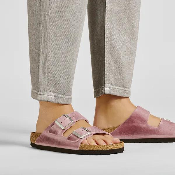 Birkenstock Arizona Waxy Ladies Narrow Lavender Leather Arch Support Buckle Sandals