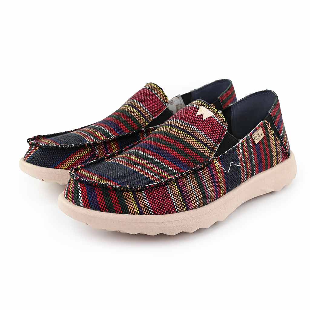 Kickback Couch 2.0 Mens Wide Hacky Sack Black Ethnic Weave Textile Arch Support Slip On Loafers