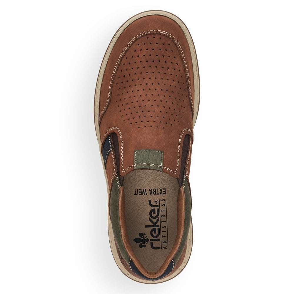 Rieker 17371-25 Mens Wide Brown Leather Elasticated Shoes