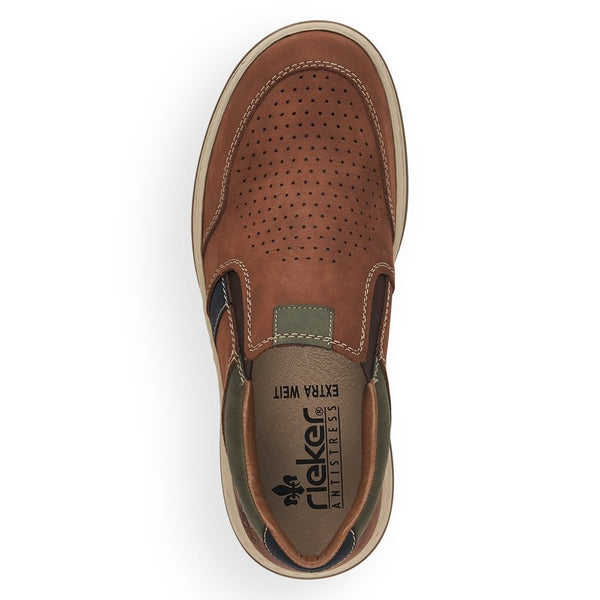 Rieker 17371-25 Mens Wide Brown Leather Elasticated Shoes