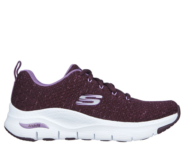 Skechers 149713 Arch Fit-Glee For All Ladies Plum Textile Vegan Arch Support Lace Up Trainers