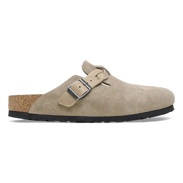 Birkenstock Boston Braided Ladies Taupe Suede Arch Support Buckle Mules