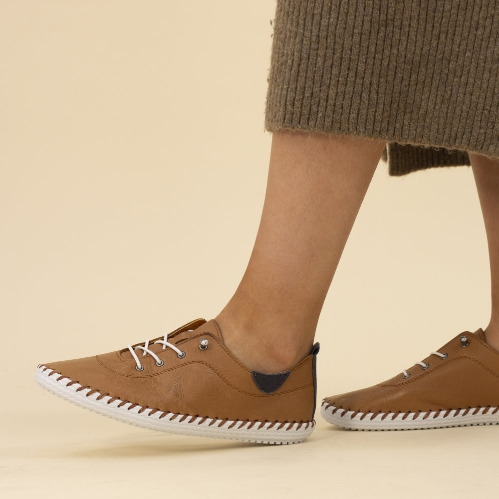 Lunar FLE030 St Ives Ladies Tan Leather Elasticated Shoes