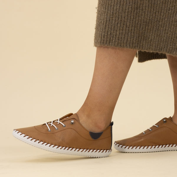 Lunar FLE030 St Ives Ladies Tan Leather Elasticated Shoes