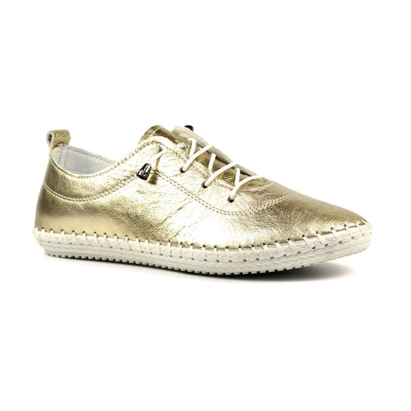 Lunar St Ives FLE044 Metallic Gold Ladies Leather Elasticated Shoes