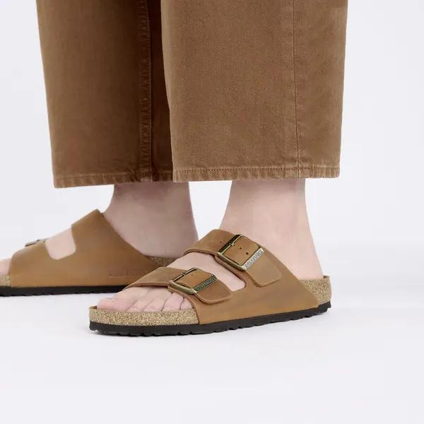Birkenstock Arizona Oiled Ladies Narrow Cognac Leather Arch Support Buckle Sandals