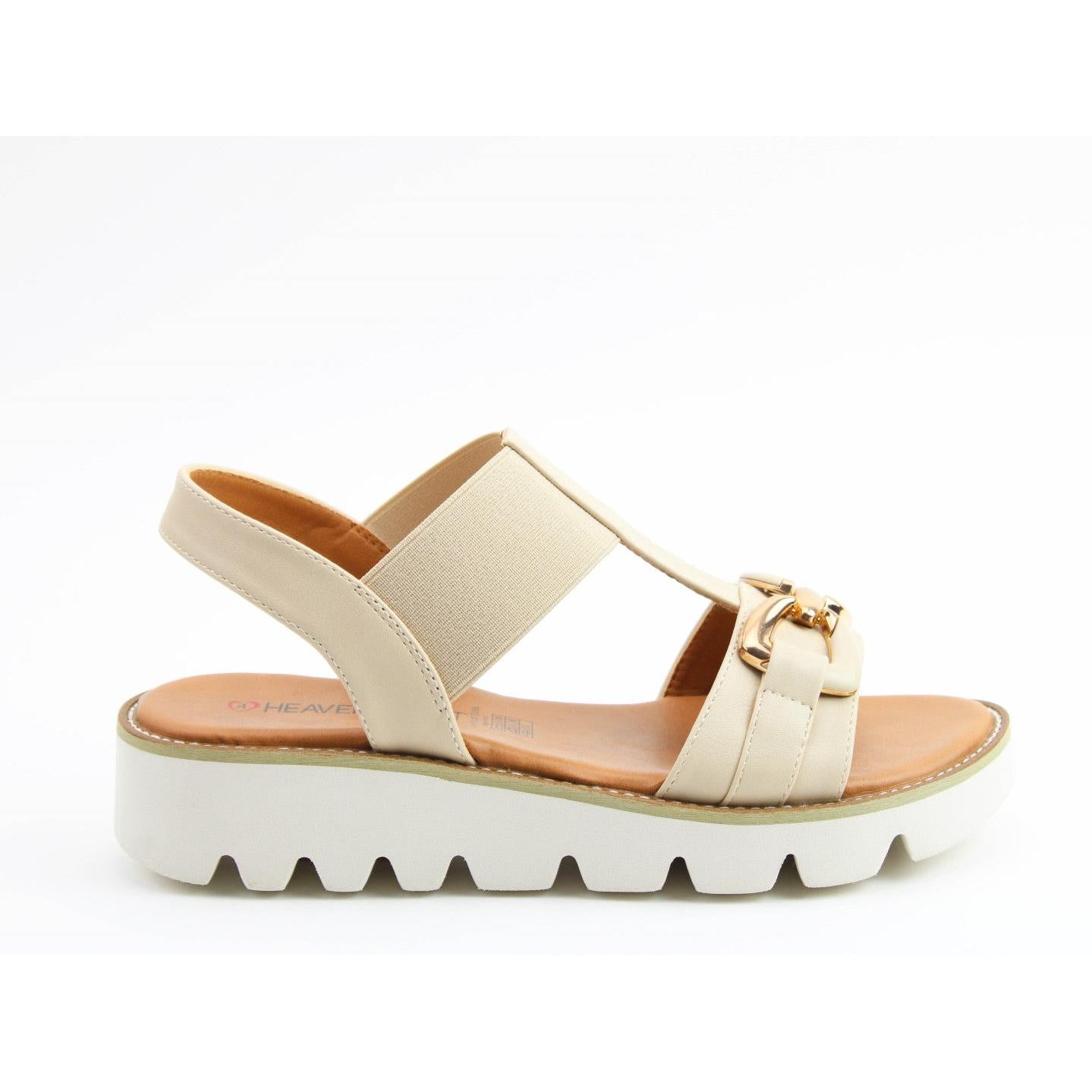 Heavenly Feet Lulu2 Ladies Beige Vegan Pull On Sandals
