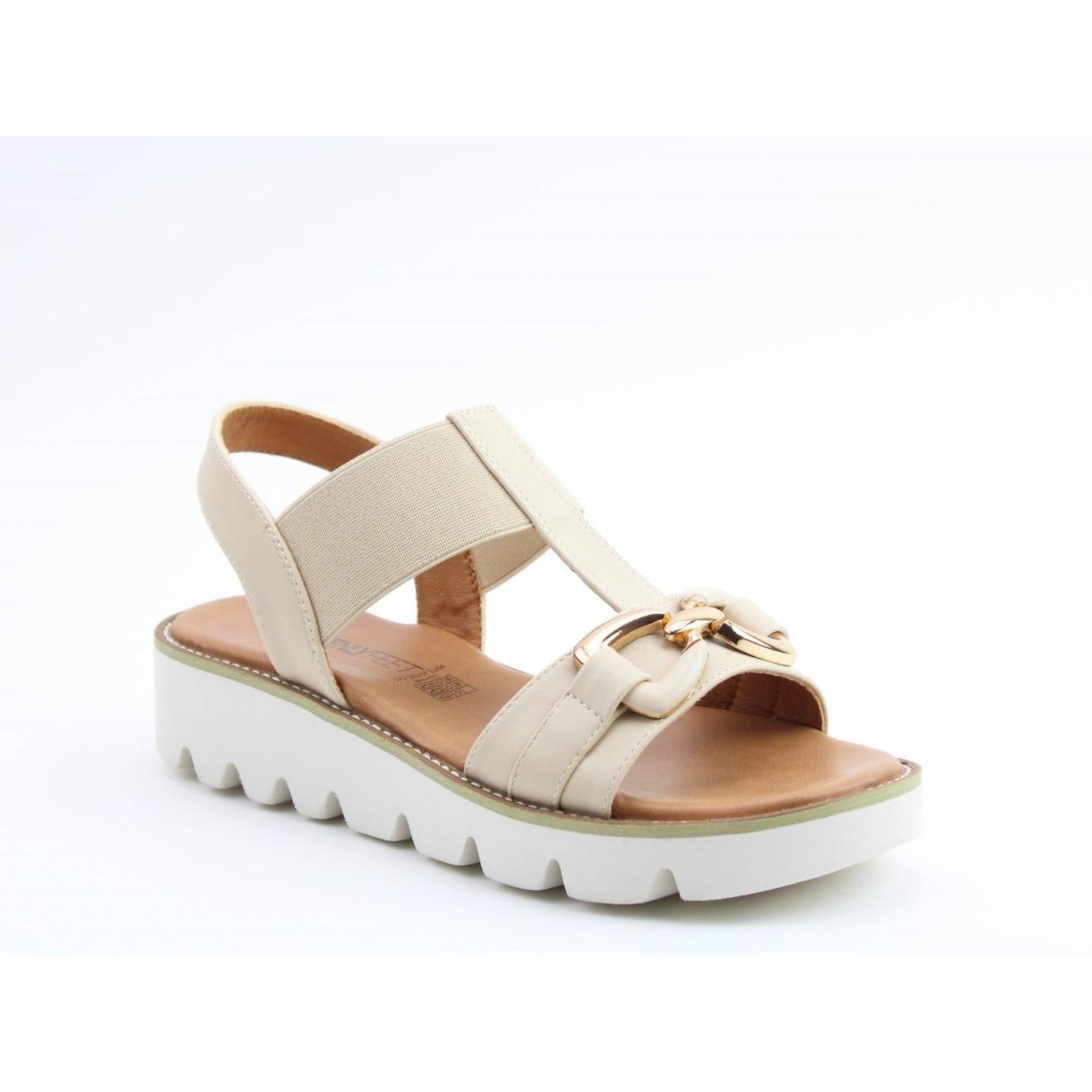 Heavenly Feet Lulu2 Ladies Beige Vegan Pull On Sandals