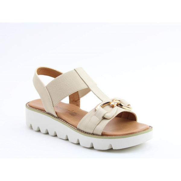 Heavenly Feet Lulu2 Ladies Beige Vegan Pull On Sandals