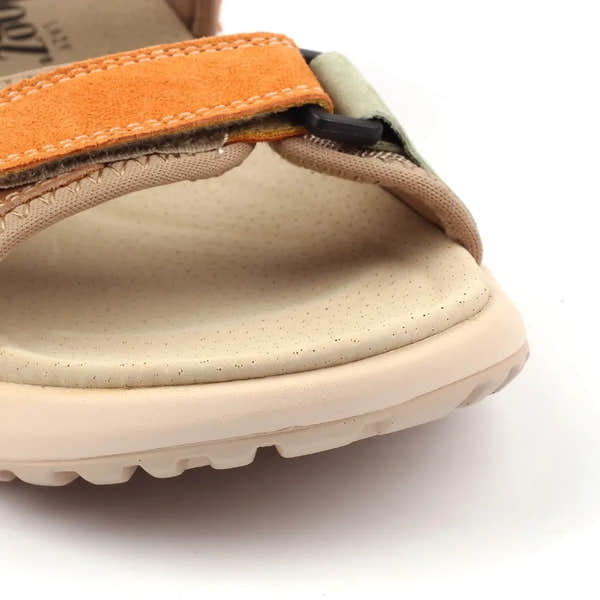 Lunar JLR001 Lazy Dogz Alston Ladies Orange/Multi leather touch-fastening sandals with cushioned insole.