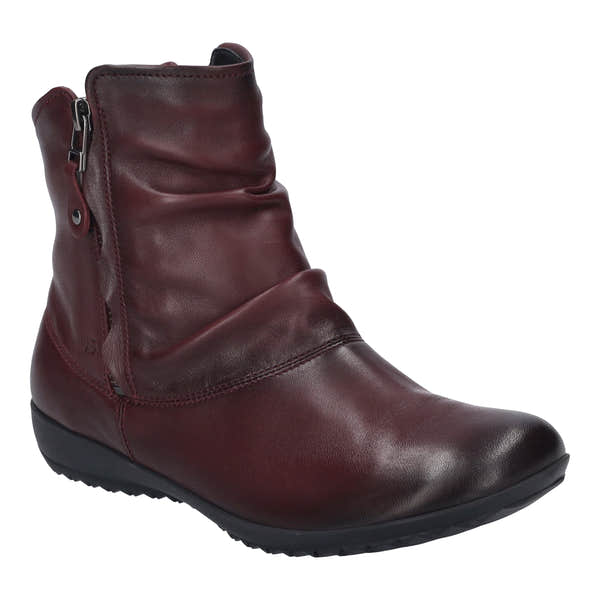 Josef Seibel Naly 24 Ladies Burgundy Leather Twin Zip Ankle Boots, front three-quarter view.