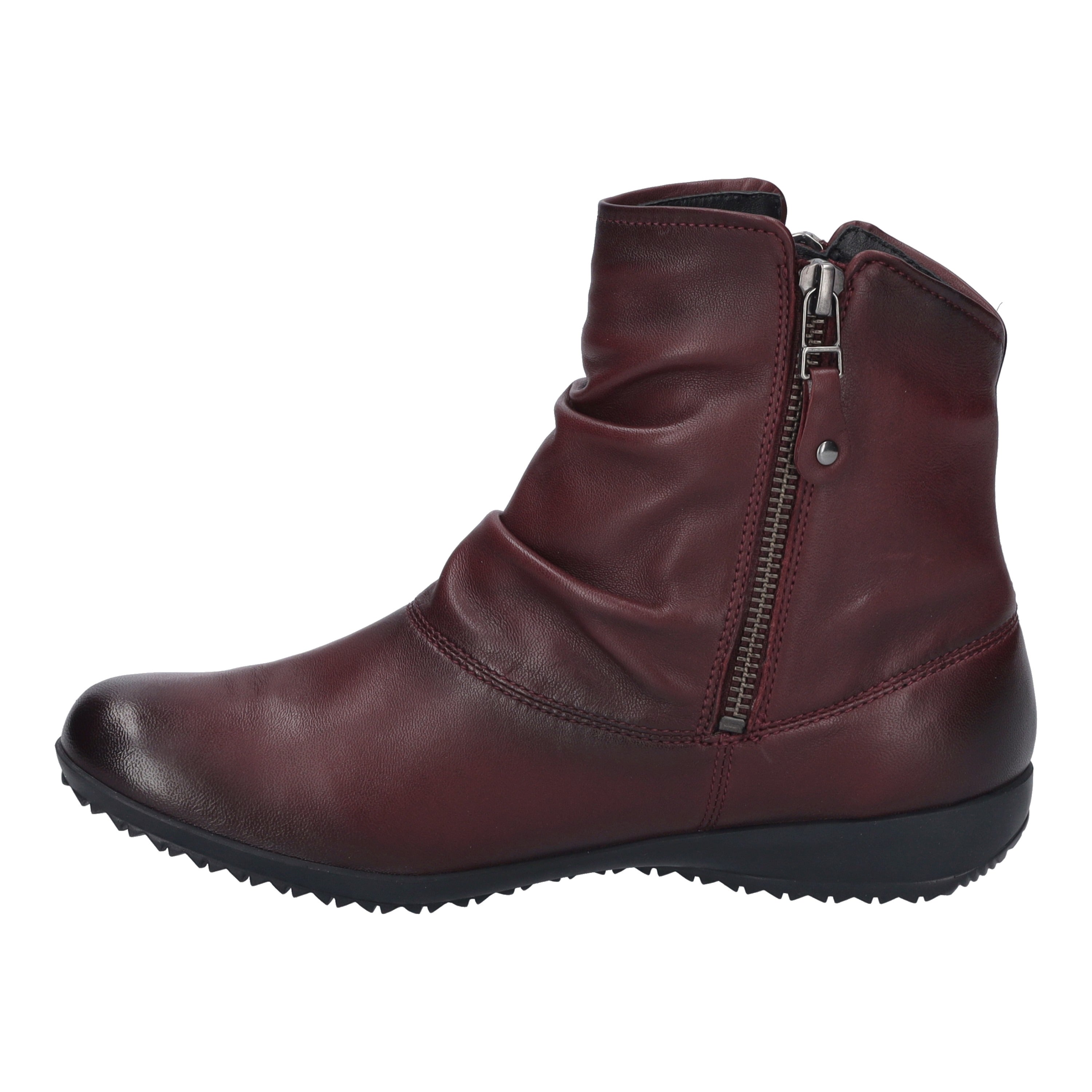 Josef Seibel Naly 24 Ladies Burgundy Leather Twin Zip Ankle Boots, opposite side view.