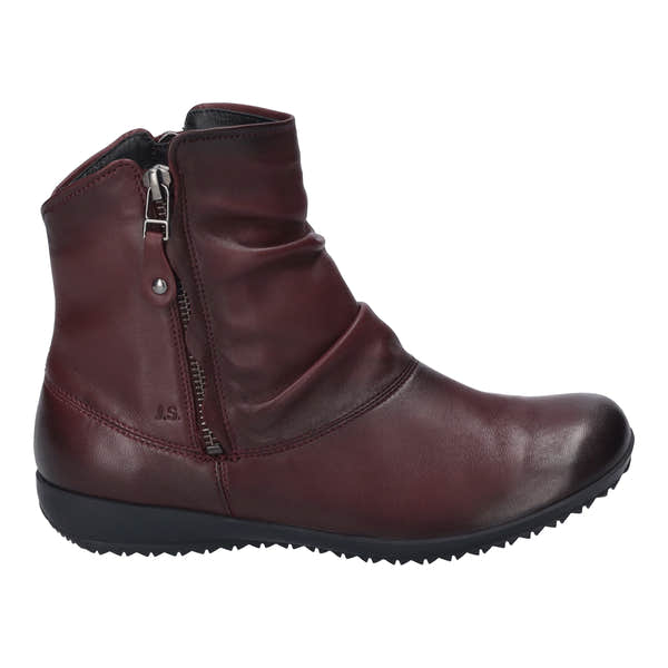 Josef Seibel Naly 24 Ladies Burgundy Leather Twin Zip Ankle Boots, side view.