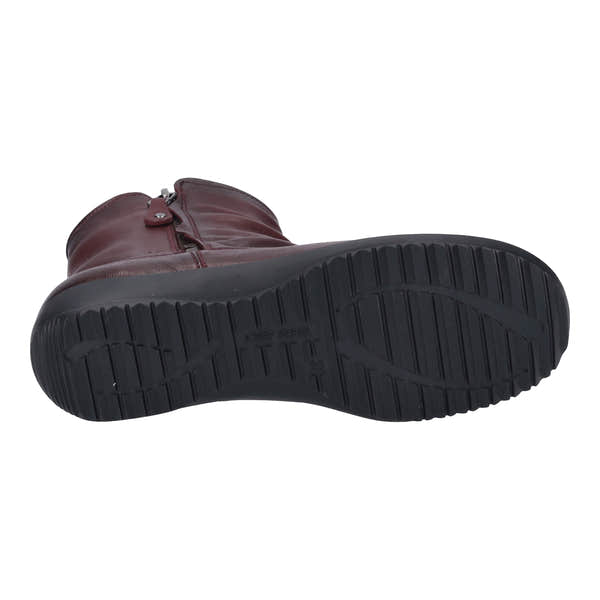 Josef Seibel Naly 24 Ladies Burgundy Leather Twin Zip Ankle Boots, sole and detail view.
