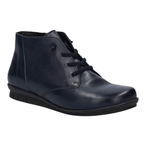 Josef Seibel Violet 03 Ladies Ocean Leather Lace Up Ankle Boots, front three-quarter view.