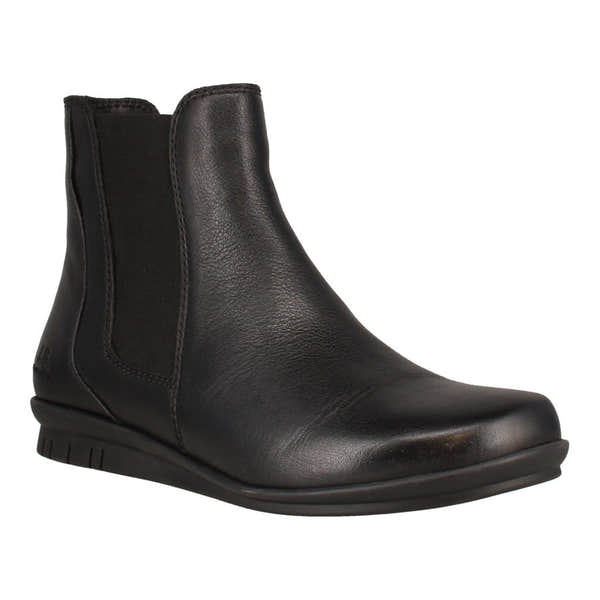 Josef Seibel Violet 05 Ladies Black Black Leather Side Zip Ankle Boots, front three-quarter view.