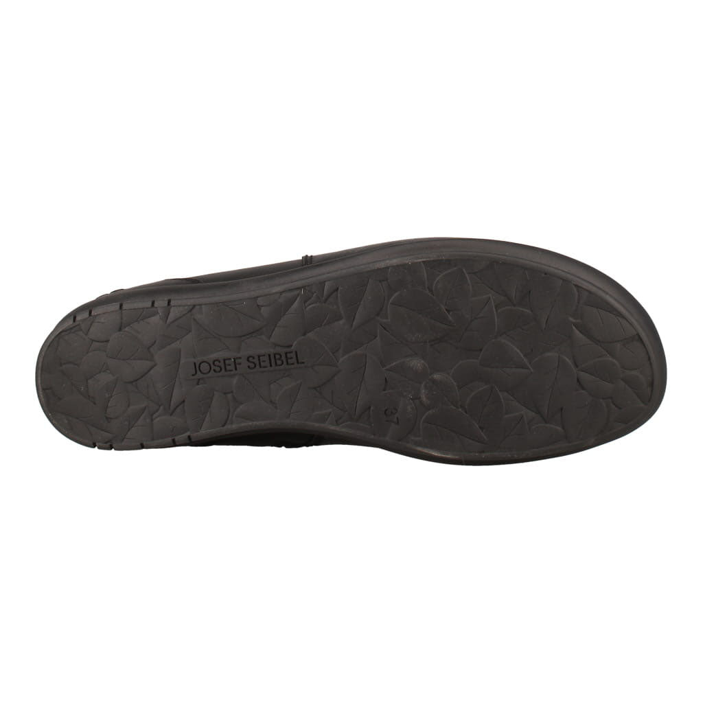 Josef Seibel Violet 05 Ladies Black Black Leather Side Zip Ankle Boots, sole and detail view.