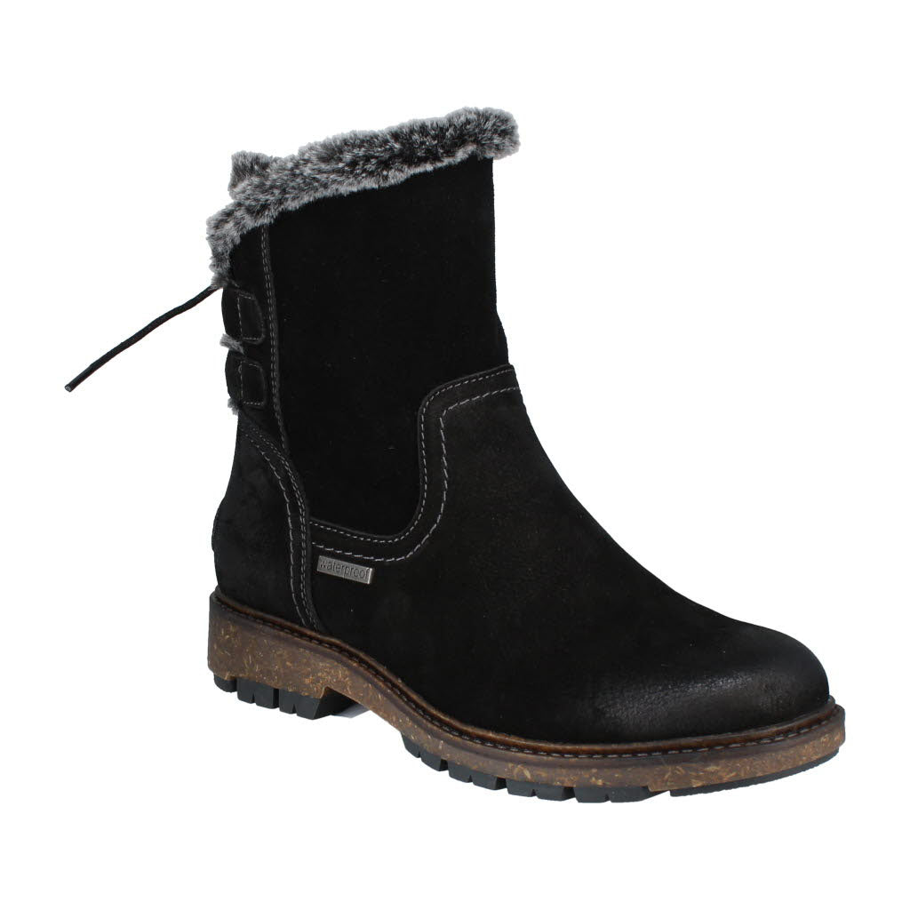 Josef Seibel Waylon 03 Ladies Black Leather Waterproof Side Zip Ankle Boots, front three-quarter view.