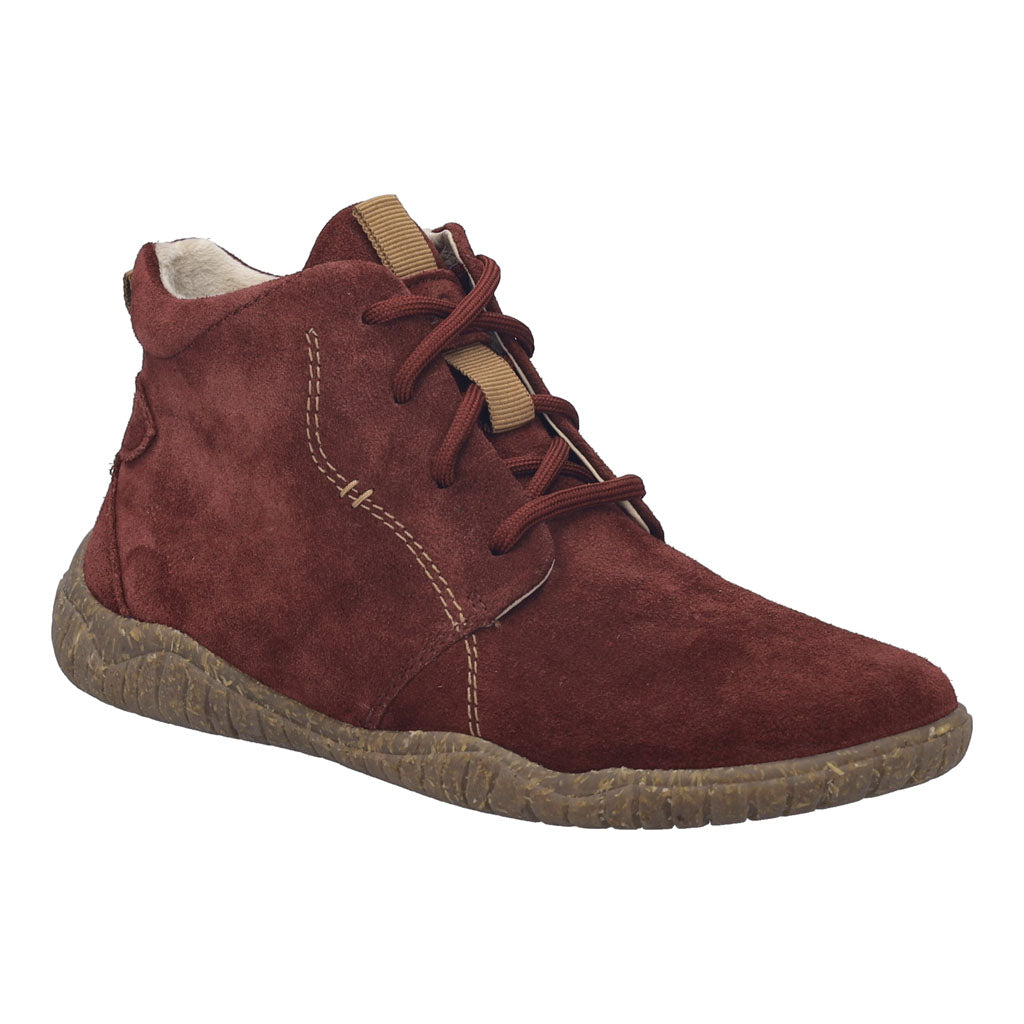 Josef Seibel Wynona 05 Ladies Burgundy Leather Lace Up Ankle Boots, front three-quarter view.