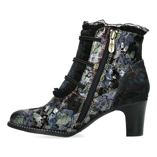 Laura Vita Elcodieo 224 Ladies Blue & Purple Multi Leather & Textile Side Zip Heeled Ankle Boots, inner-side view.