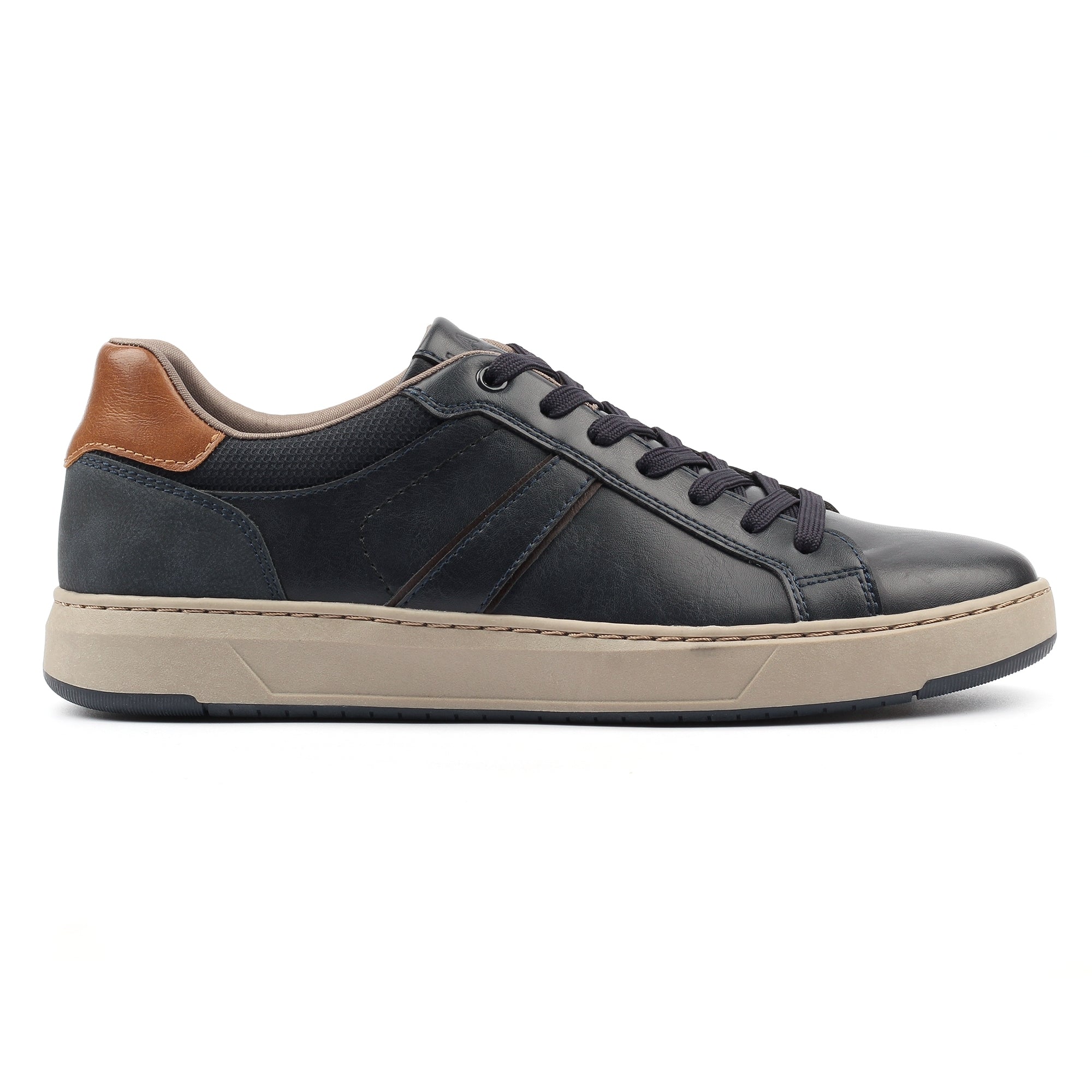 Lazy Dogs BMR003 Phillip Mens Navy Blue Lace Up Trainers, front three-quarter view.