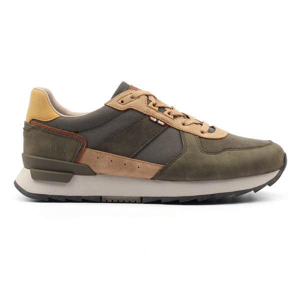 Lazy Dogs BMR006 Tommy Mens Khaki Green Lace Up Trainers, front three-quarter view.
