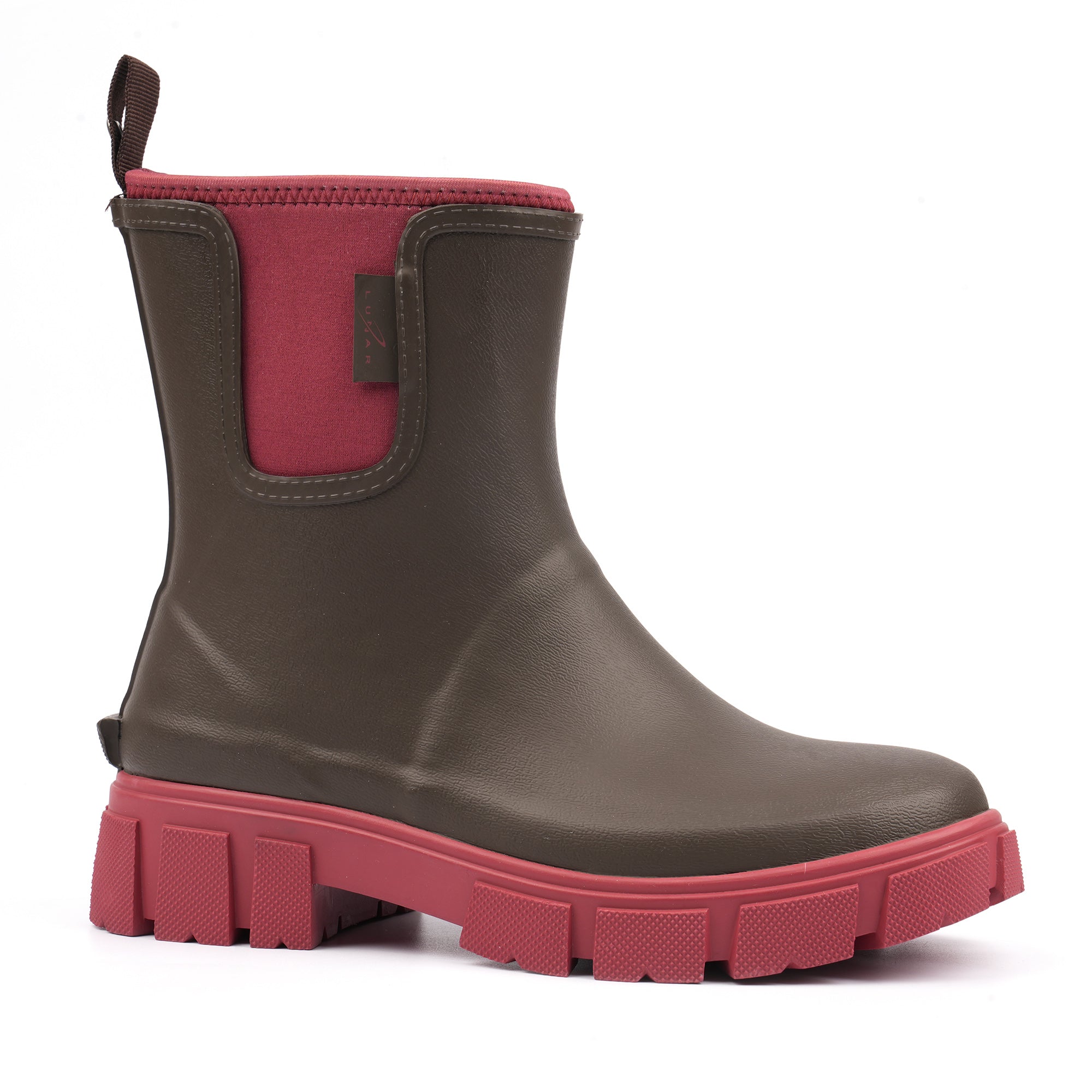 Lazy Dogs ELZ009 Rapid Ladies Brown Wellies, front three-quarter view.