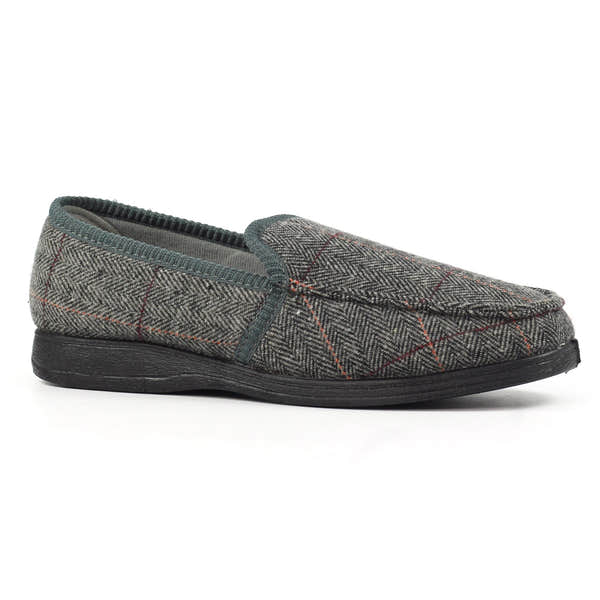 Lazy Dogs KMD103 Eisenhower II Mens Grey Textile Memory Foam Slippers, alternate product view 4.