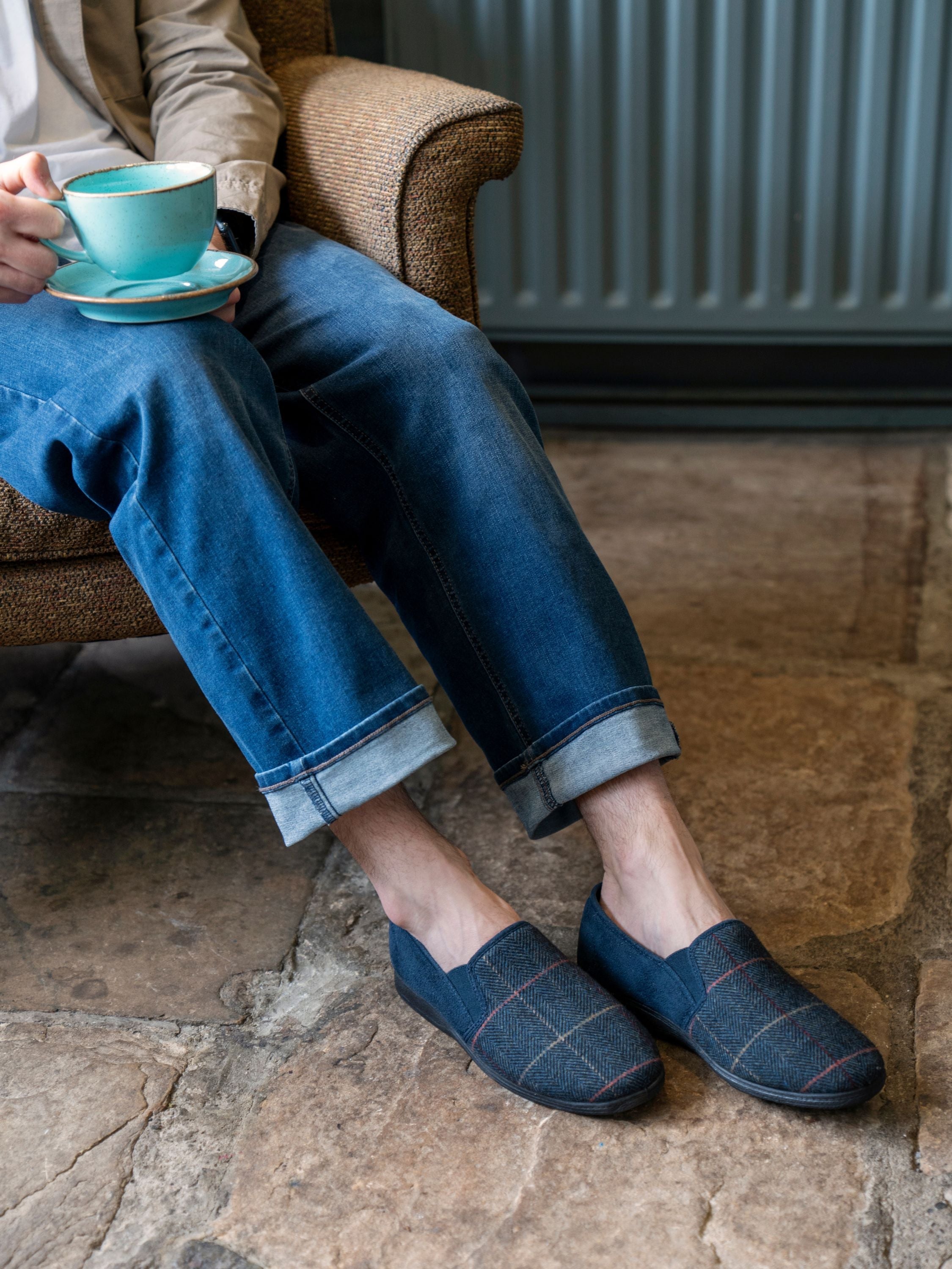Lazy Dogs KMD106 Harrison II Mens Navy Blue Textile Memory Foam Slippers, alternate product view 2.