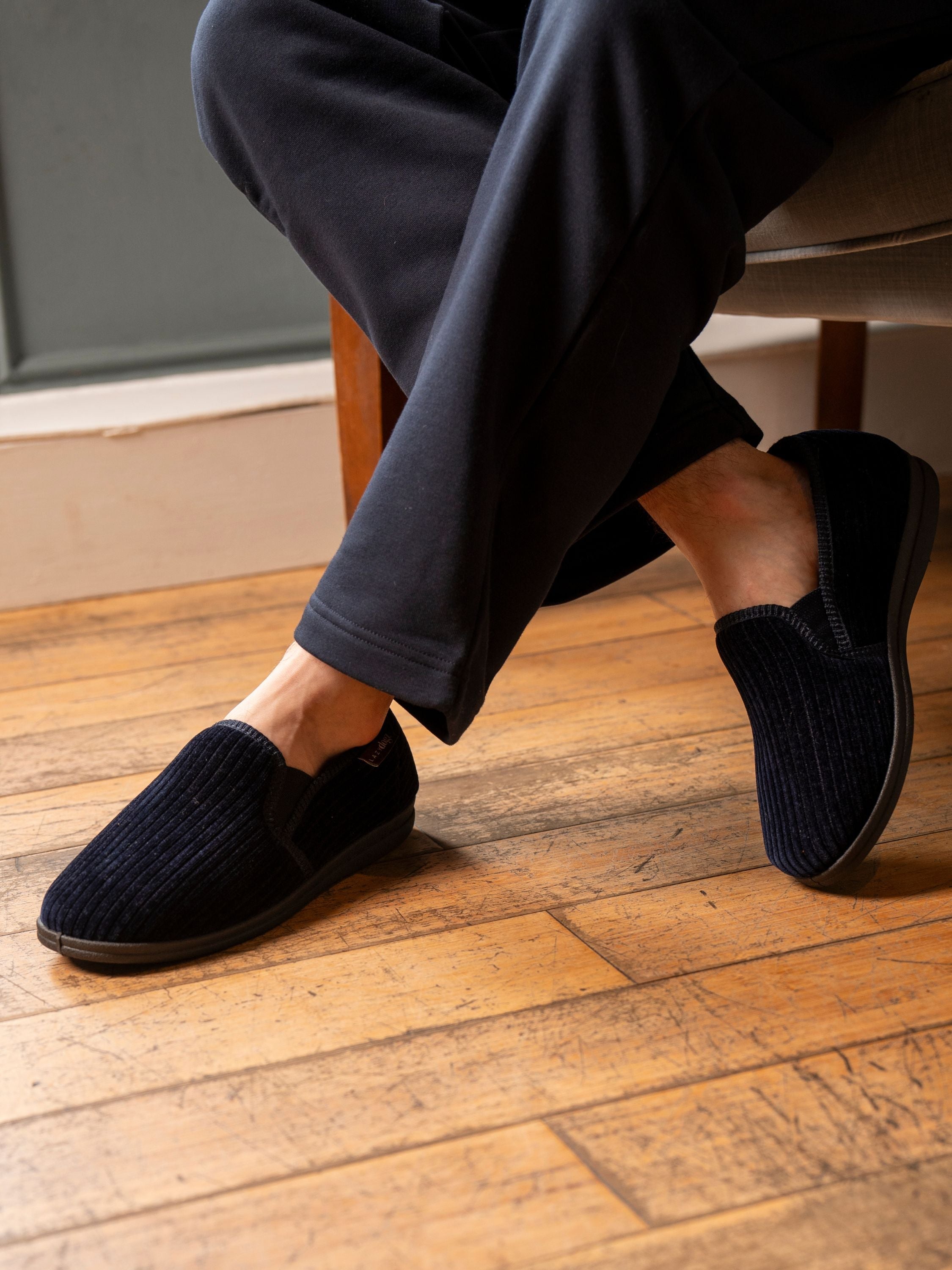 Lazy Dogs KMD121 Ryan Mens Navy Blue Textile Elasticated Mule Slippers, alternate product view 2.