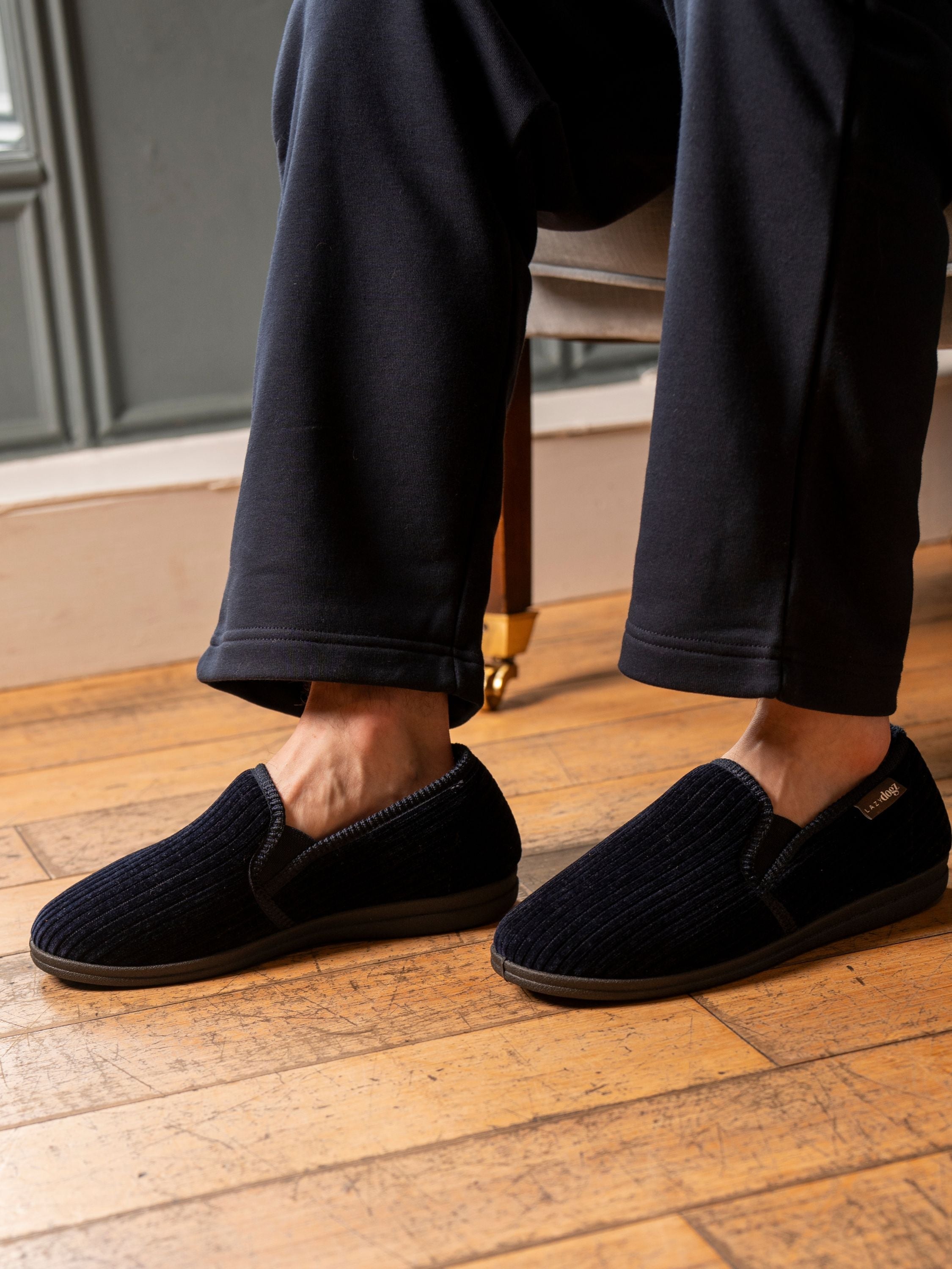 Lazy Dogs KMD121 Ryan Mens Navy Blue Textile Elasticated Mule Slippers, alternate product view 3.