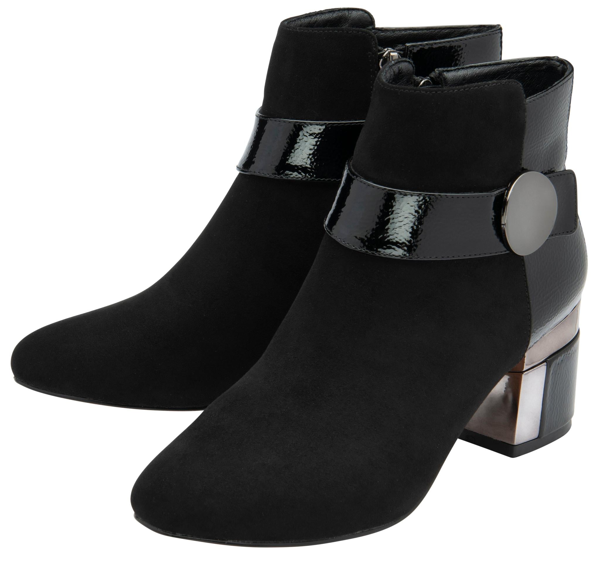 Lotus ULB419 Kirsty women's black combi buckle side zip heeled ankle boots, pair view.