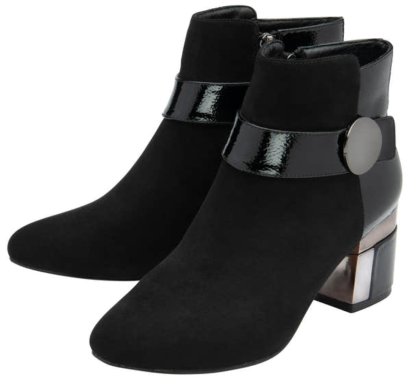 Lotus ULB419 Kirsty women's black combi buckle side zip heeled ankle boots, pair view.