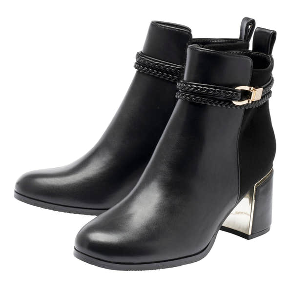 Lotus ULB529 Winona women's black combi buckle side zip heeled ankle boots, pair view.
