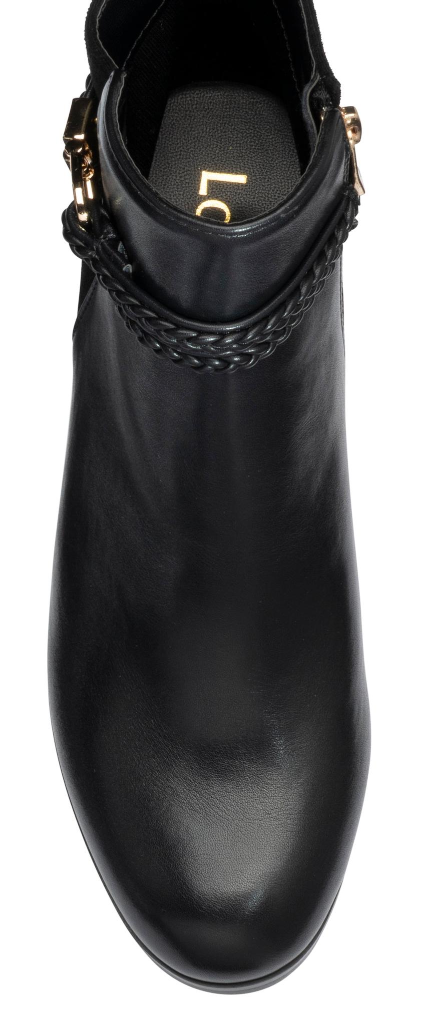 Lotus ULB529 Winona women's black combi buckle side zip heeled ankle boots, toe detail.