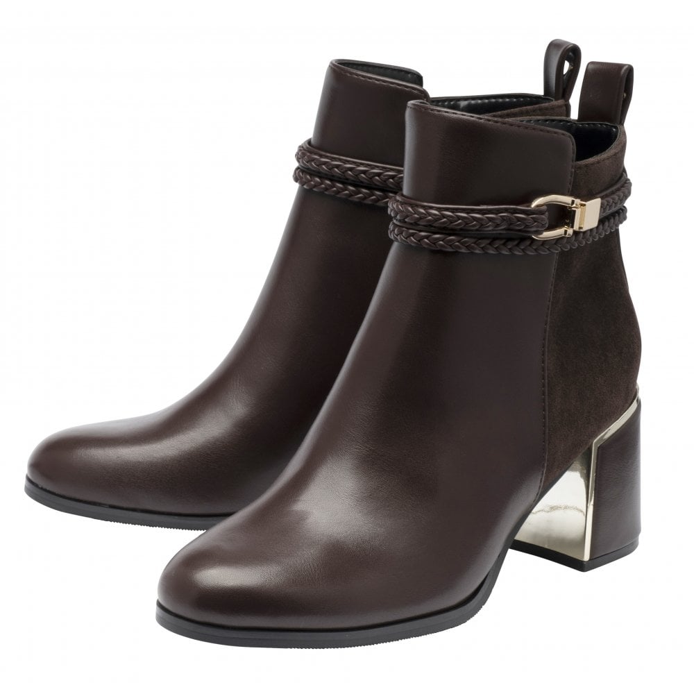 Lotus ULB529 Winona women's brown combi buckle side zip heeled ankle boots, alternate view 2.
