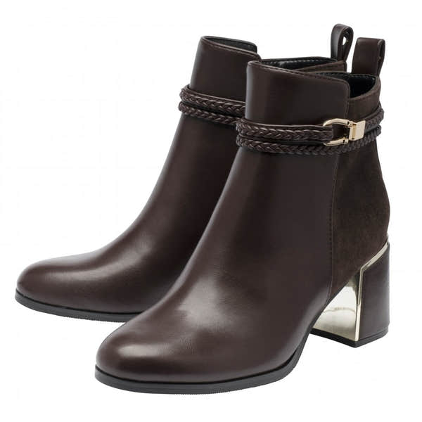 Lotus ULB529 Winona women's brown combi buckle side zip heeled ankle boots, alternate view 2.