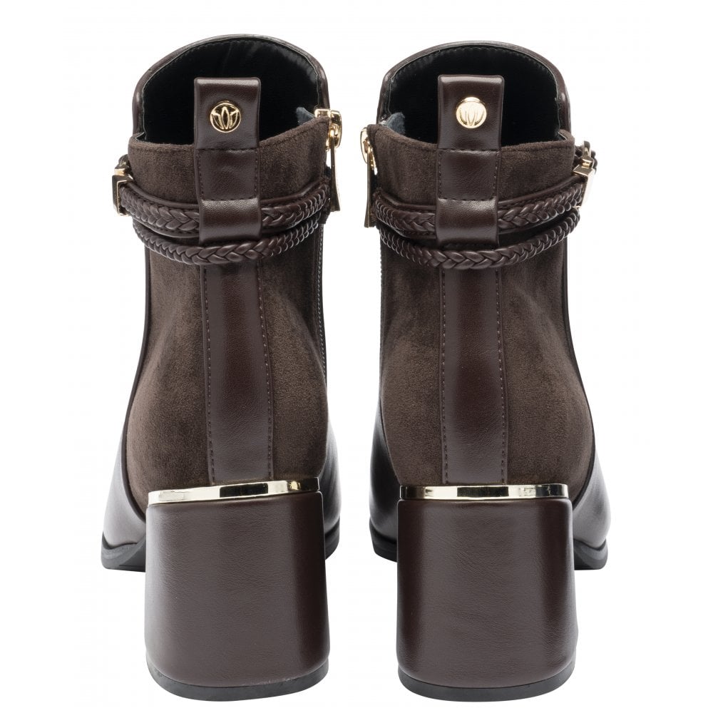 Lotus ULB529 Winona women's brown combi buckle side zip heeled ankle boots, alternate view 3.