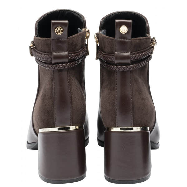Lotus ULB529 Winona women's brown combi buckle side zip heeled ankle boots, alternate view 3.
