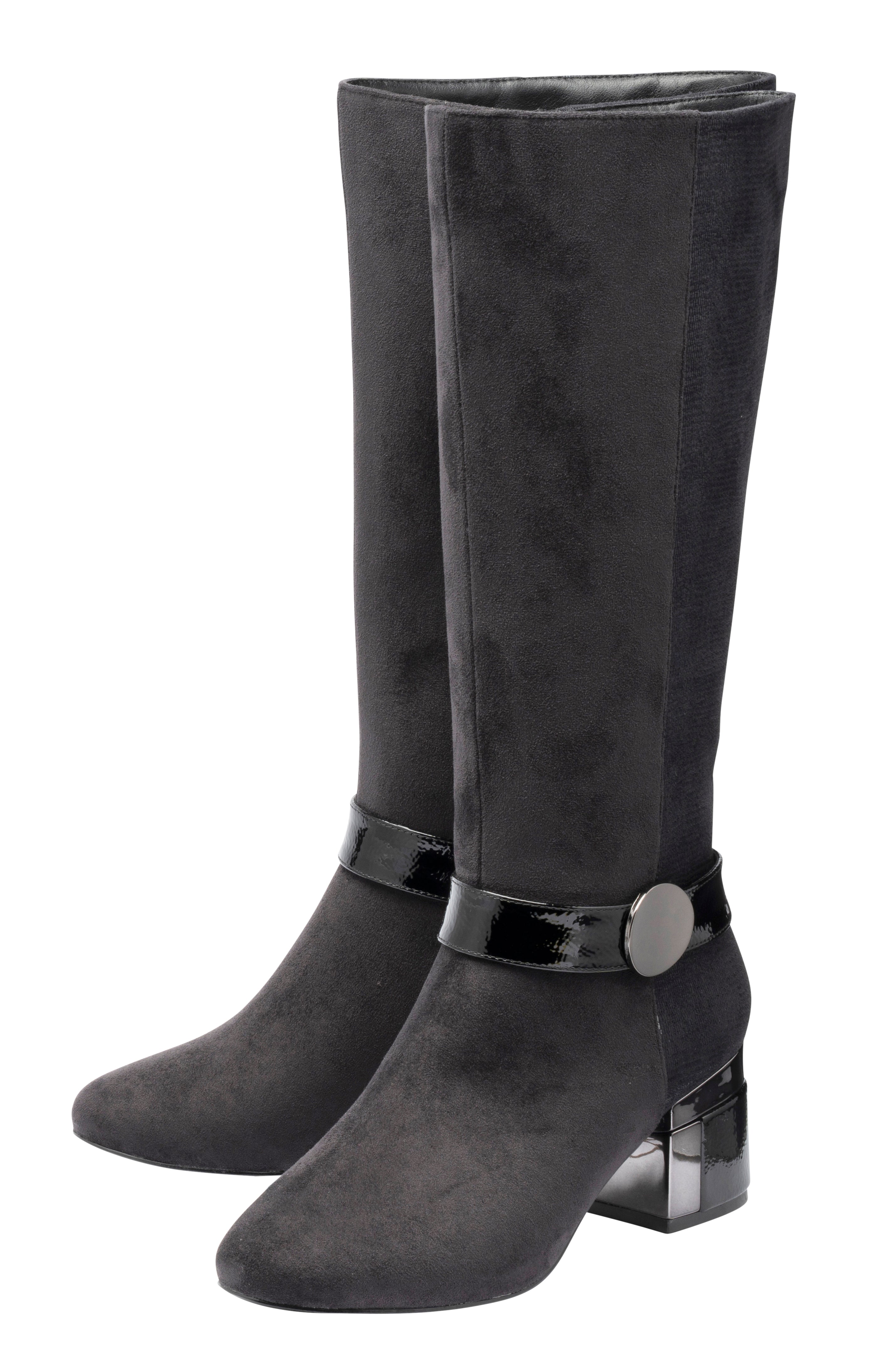 Lotus ULB540 Solia women's black combi side zip heeled knee high boots, pair view.