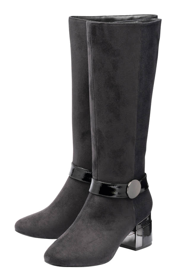 Lotus ULB540 Solia women's black combi side zip heeled knee high boots, pair view.