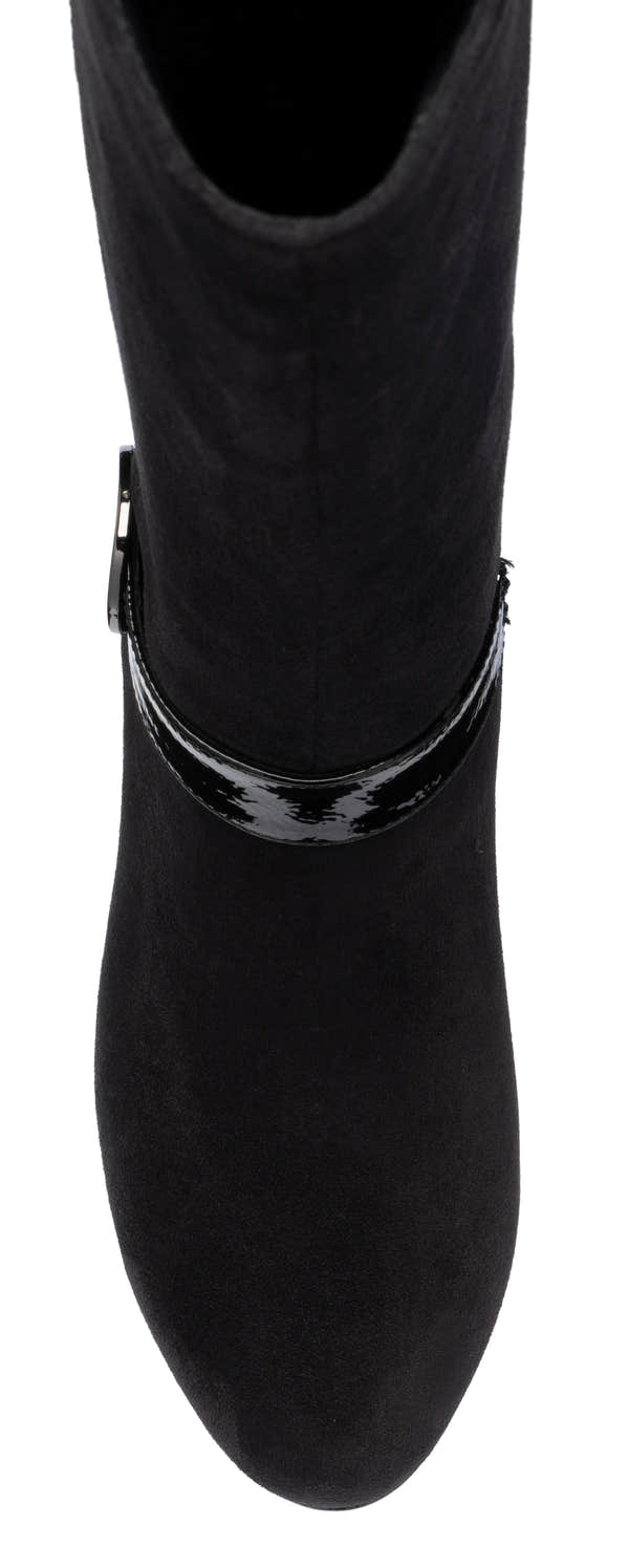 Lotus ULB540 Solia women's black combi side zip heeled knee high boots, toe detail.
