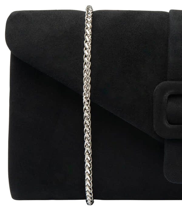 Lotus ULG085 Aletta Black Suede Occasion Clutch Bag, buckle detail.