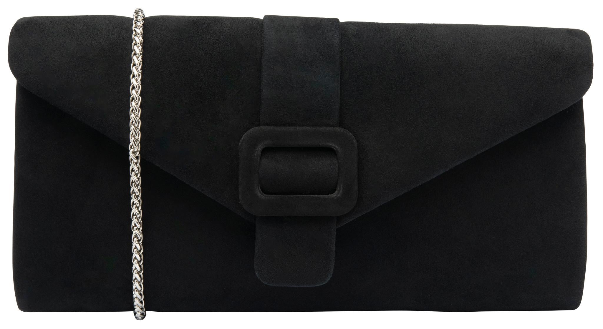 Lotus ULG085 Aletta Black Suede Occasion Clutch Bag, front three-quarter view.
