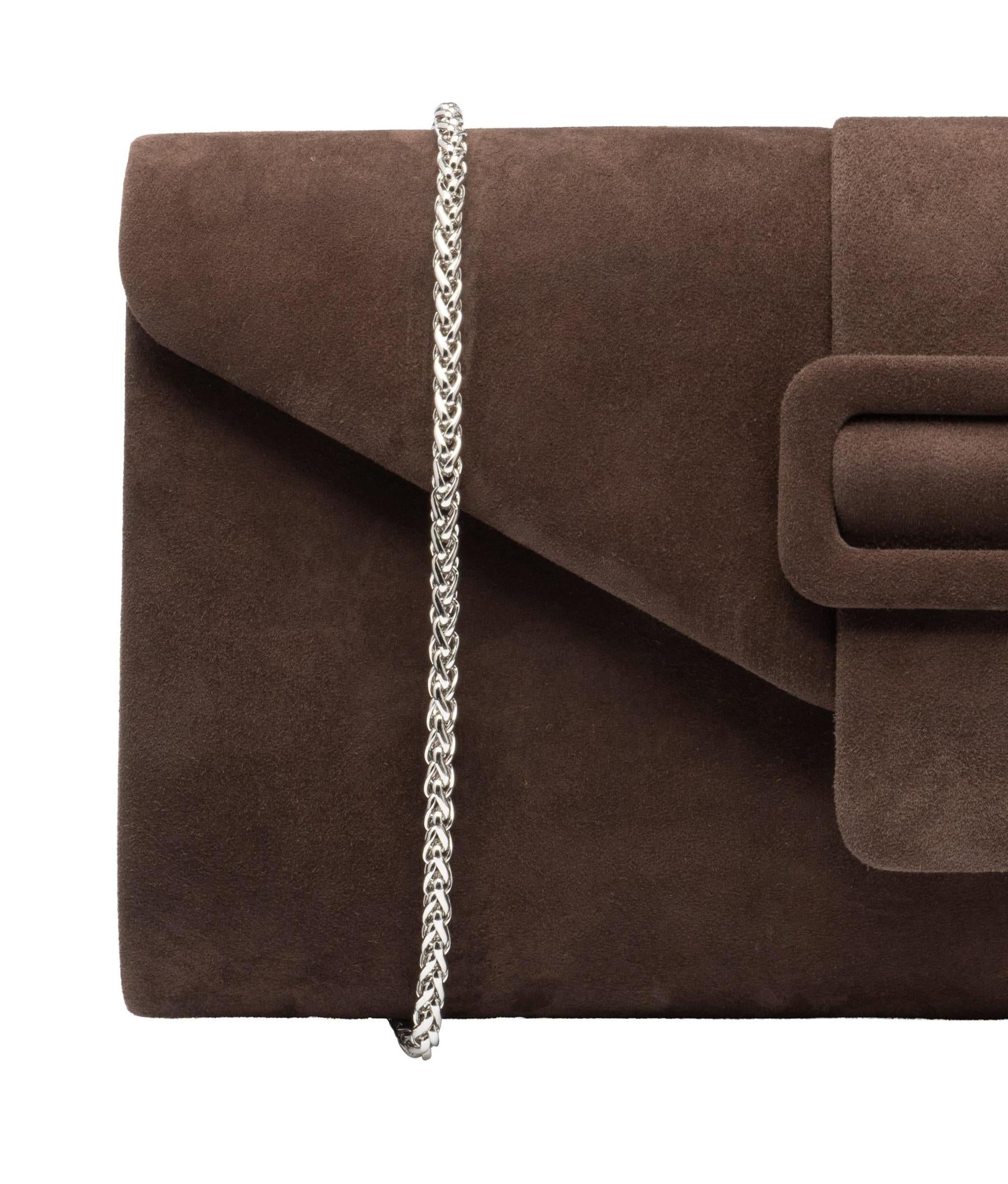 Lotus ULG085 Aletta Brown Suede Occasion Clutch Bag, buckle detail.