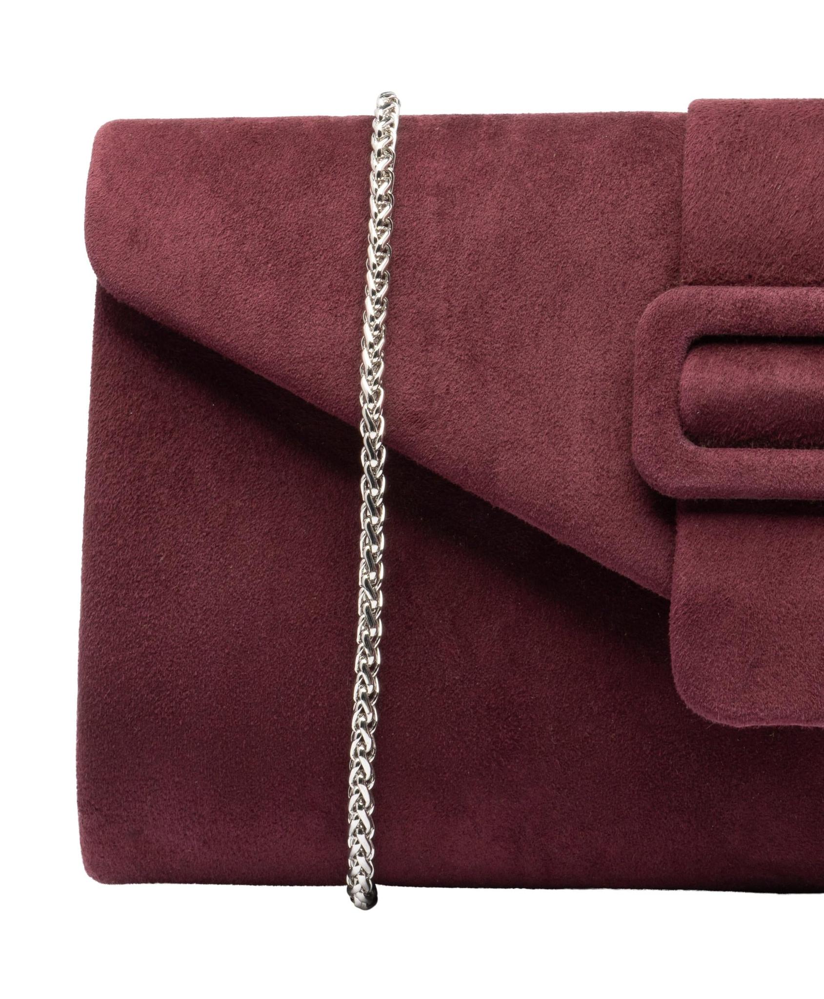 Lotus ULG085 Aletta Burgundy Suede Occasion Clutch Bag, buckle detail.