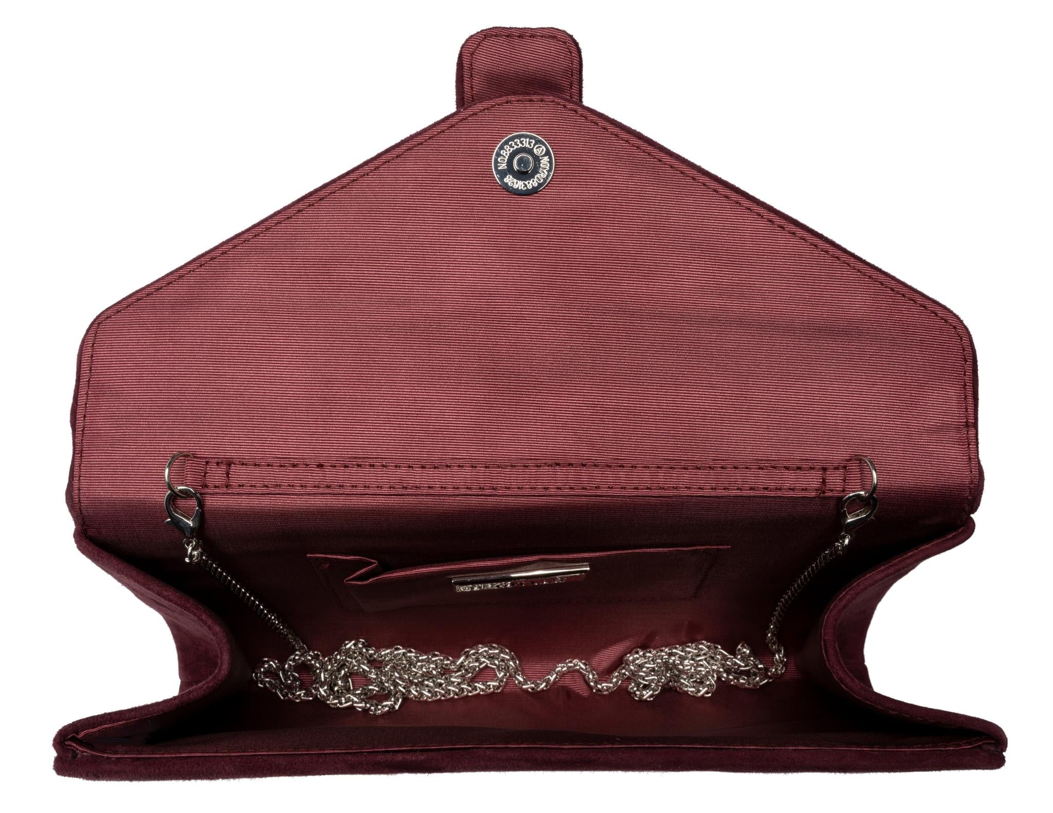 Lotus ULG085 Aletta Burgundy Suede Occasion Clutch Bag, interior view.