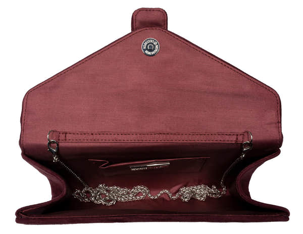 Lotus ULG085 Aletta Burgundy Suede Occasion Clutch Bag, interior view.