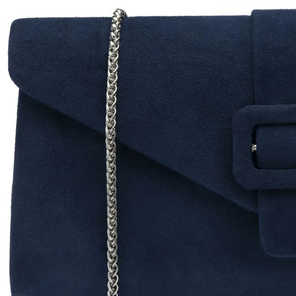 Lotus ULG085 Aletta Navy Blue Suede Occasion Clutch Bag, buckle detail.